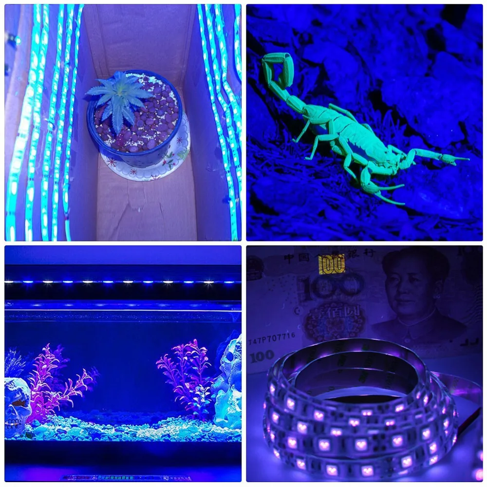 Светодиодная УФ лента 5 м 300 футов с адаптером 12 В 2 А|strip light kit|led strip kituv led |