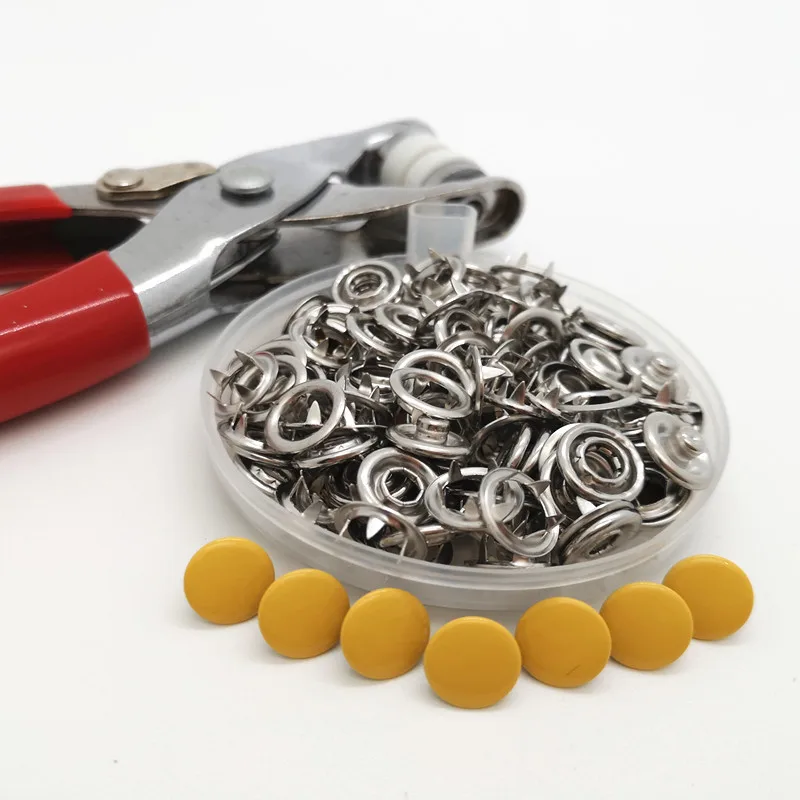 100sets Cap Prong Snap Buckle Button Studs-Fasteners Buttons-Press Metal Baby Sliver 10mm + Clip plier Sets | Дом и сад