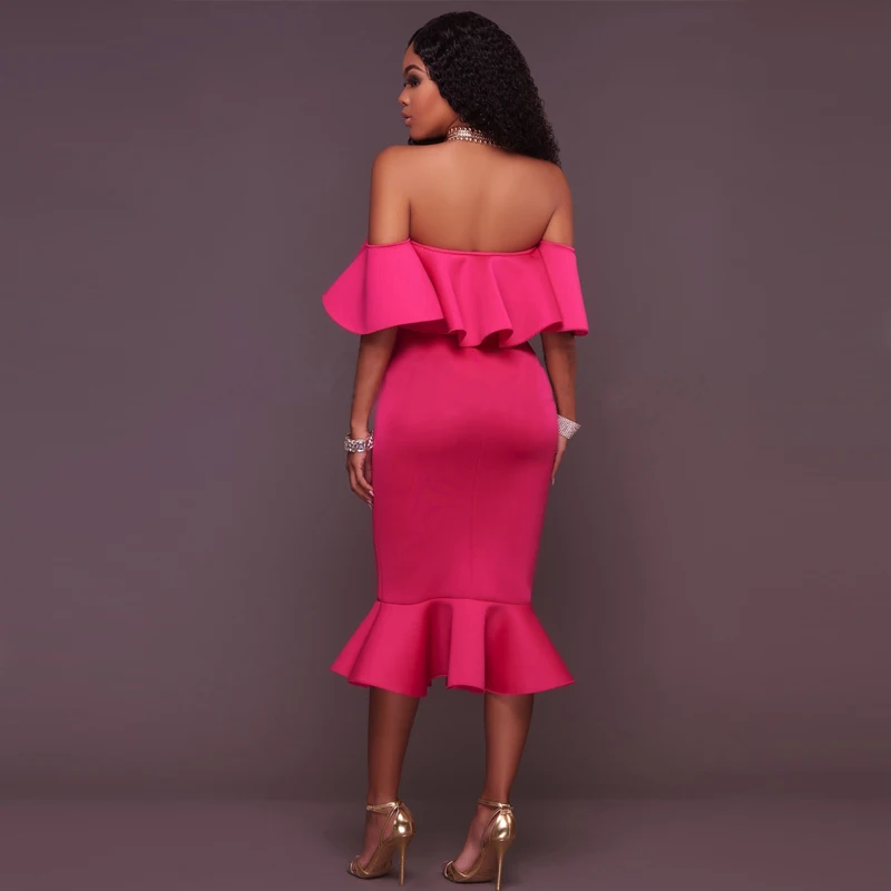 B&ampN Ruffles Slash Neck Dress Women One Piece Mermaid Long Fit Stretch Sexy Strapless Off Shoulder Solid Backless Cloth | Женская