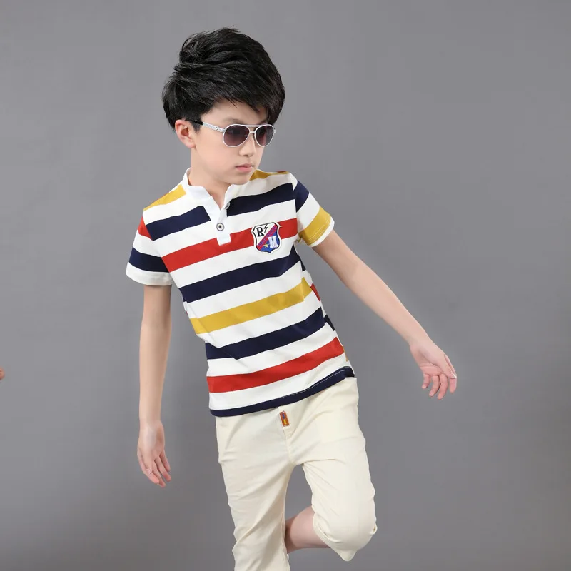 Size 4 6 8 10 12 14 Years 2019 Summer Boys Cotton Clothing Sets Kids big Striped T-shirt + Pants 2 Pieces Tracksuit ForBoys | Детская