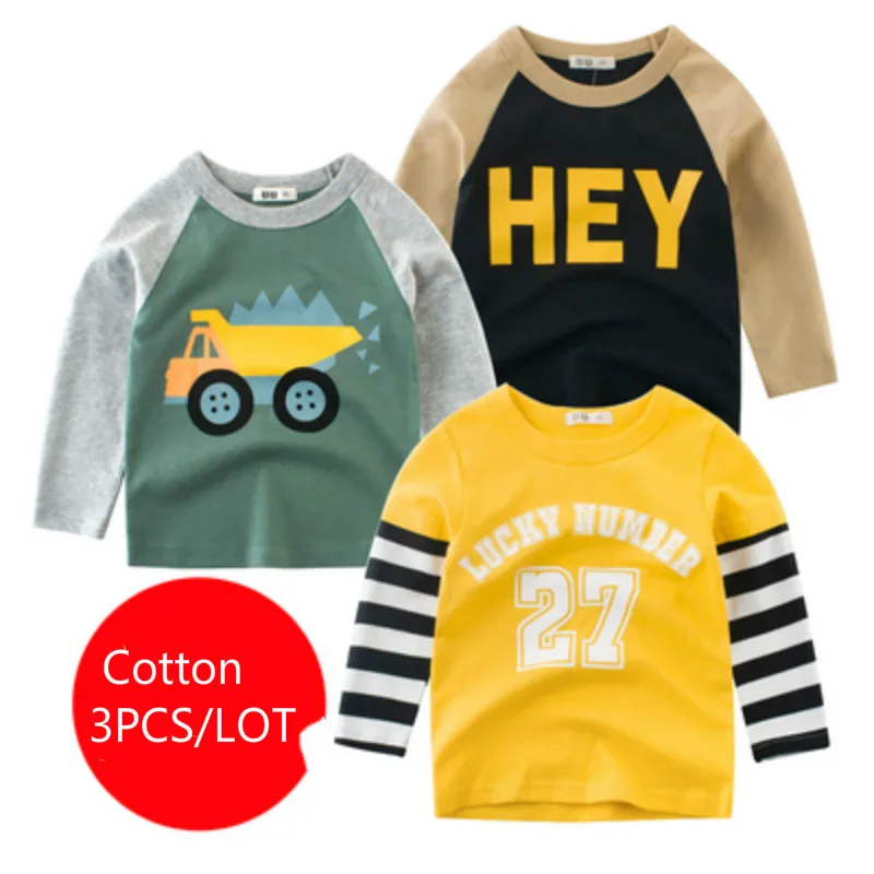 3 шт./партия детские футболки с длинным рукавом и полосками