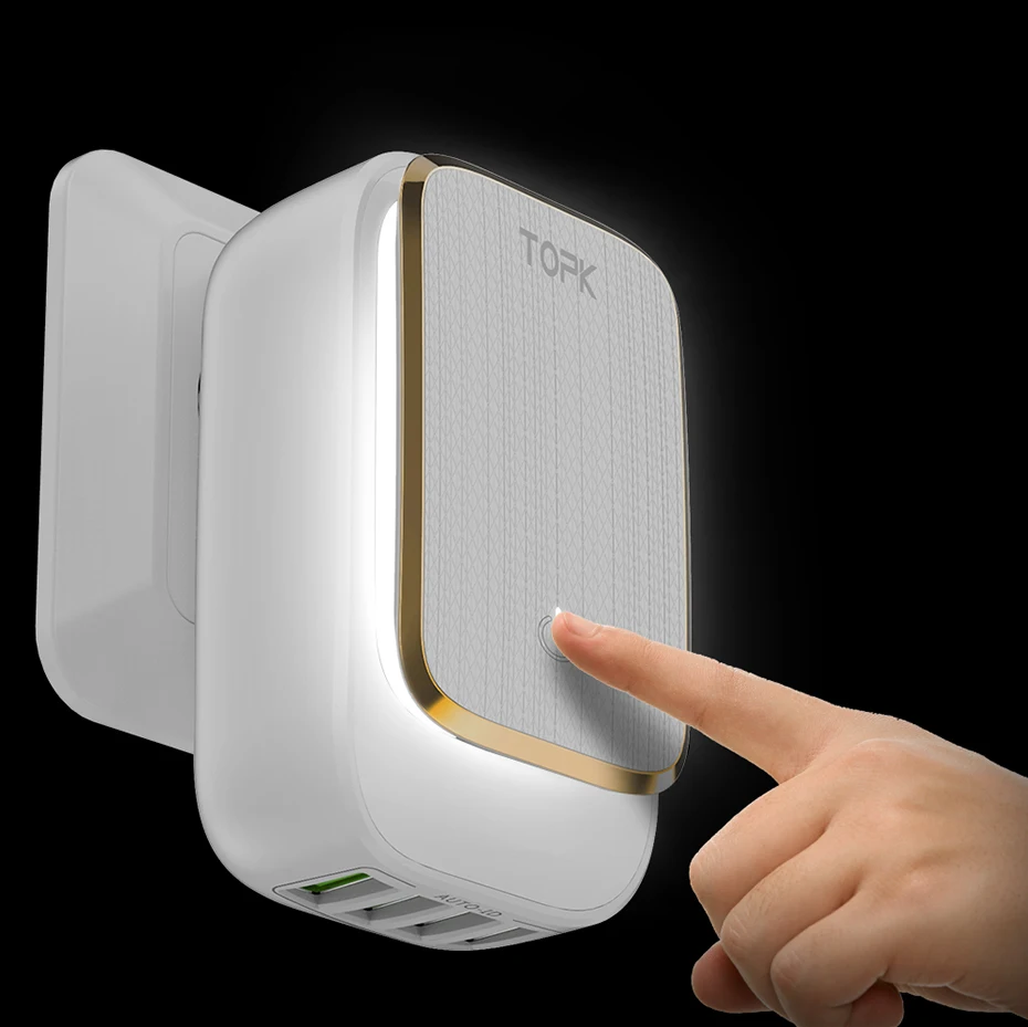 TOPK 4.4A(макс.) 22W 4-Порты и разъёмы ЕС Светодиодный светильник автоматической идентификации стены Зарядное устройство для iPhone X 8 Plus для samsung S9 S8 Xiaomi huawei Зарядное устройство адаптер