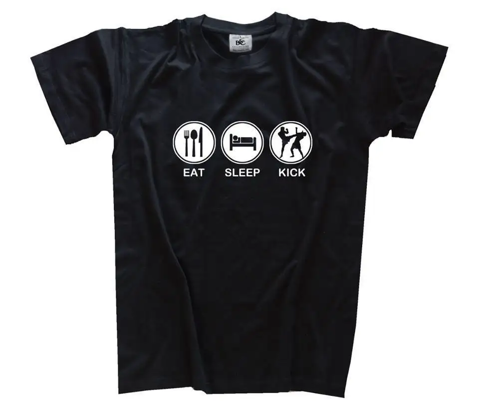 2019 модная футболка из 100% хлопка с надписью Eat Sleep Kick Box S-XXXL | Мужская одежда