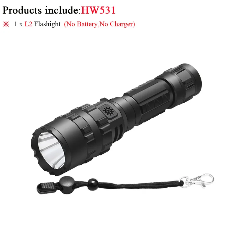 no battery KARRONG 60000 Lumens Most Powerful Tactical Flashlight Torch Light USB Rechargeable Hunting Led Flashlight Cree Xml L2 Hand Lamp - Испускаемый цвет: no battery
