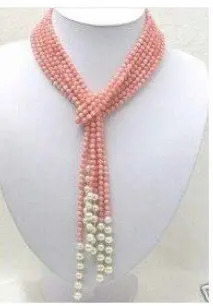 

Charming Pink coral beads white pearl necklace Fashion Free shipping