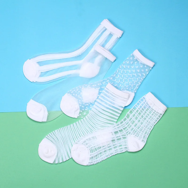 5pairs 5 пар в партии, прозрачные носки, женские летние Необычные кружевные носки, шелковое платье, одежда Harajuku, веселые забавные носки, сетчатые прозрачные носки - Цвет: 5pairs