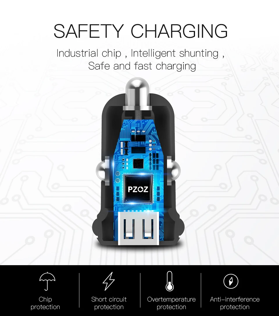 PZOZ мини USB Автомобильное зарядное устройство двойной USB 3.1A зарядка мобильного телефона планшета gps универсальная Быстрая зарядка автомобиля-зарядное устройство адаптер Аксессуары