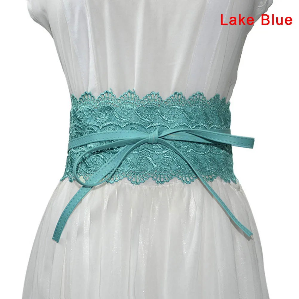 Lake Blue Горячая 1 шт. женское платье пояс кружева широкий пояс PU украшение модный поясной ремень-B5 - Цвет: Lake Blue