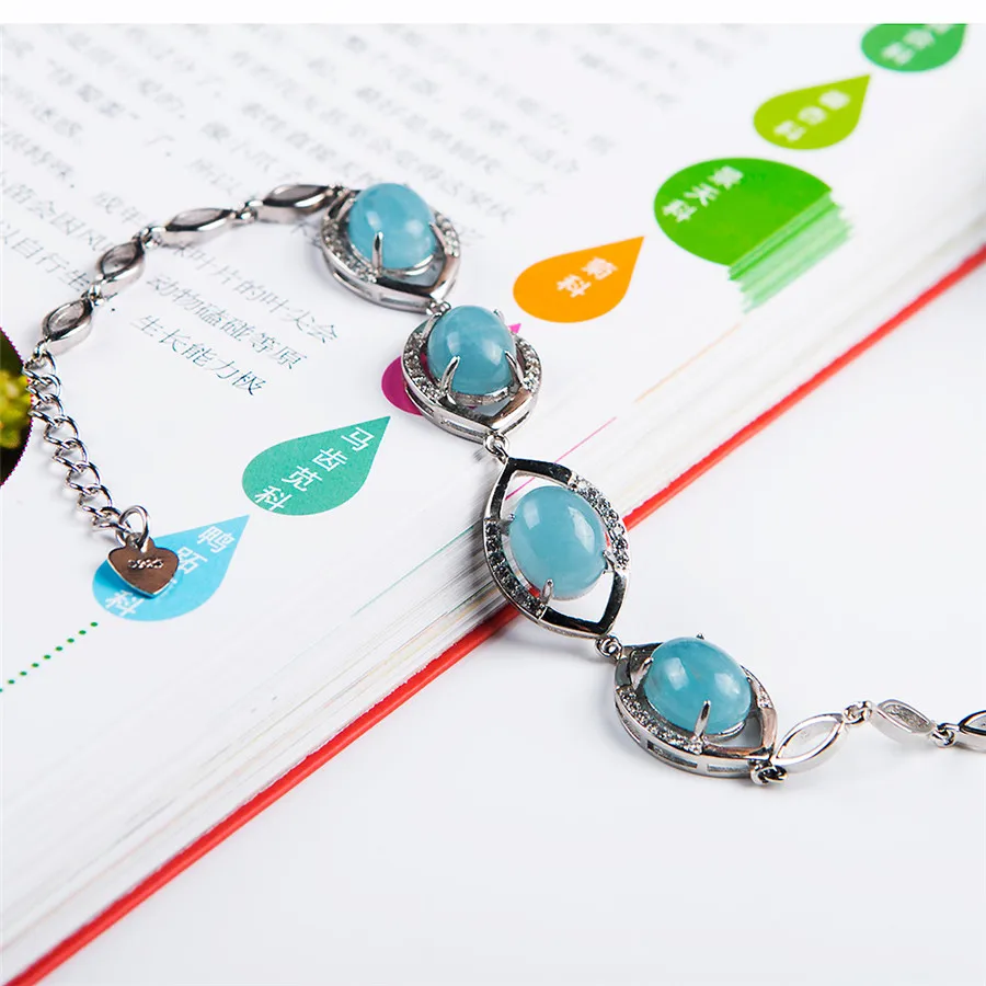 Женский серебряный браслет с аквамарином голубой натуральными драгоценными