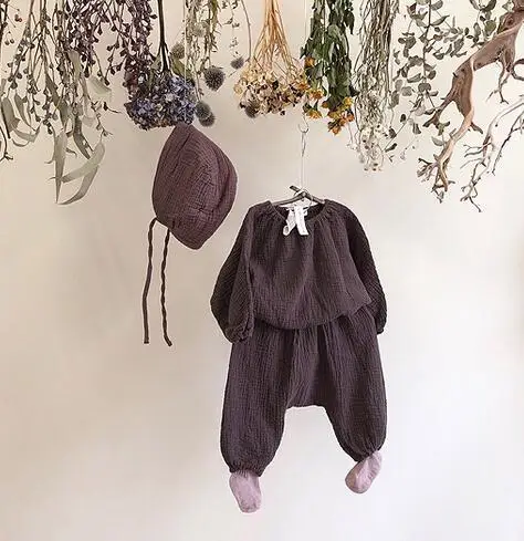 2018 ins для малышей Leisure Suit наряды из хлопка и льна Футболки топы брюки 2 шт.