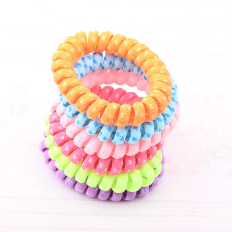 

3Pcs Wholesale Telephone Wire Phone Cord Hair Band Wrapped Cloth Fabric Ponytail Holder Elastic Hair Tie Bracelt Accessory