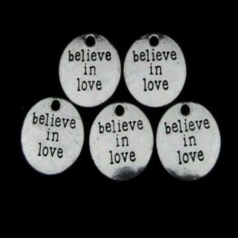 10 шт./лот античное серебро Круглый никогда не сдается верьте в любовь шарм