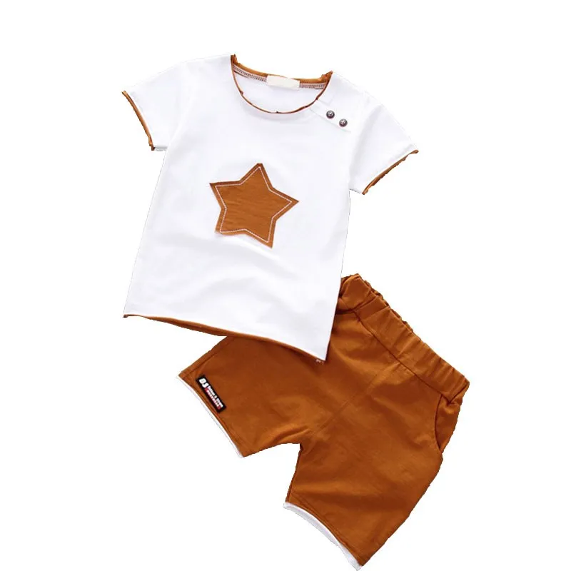 Baby Boy Clothes Suit Summer Geometric Pattern Cloth Stickers Short-Sleeved T-Shirt + Casual Shorts 2Pcs 0-2 Years Kids Clothing