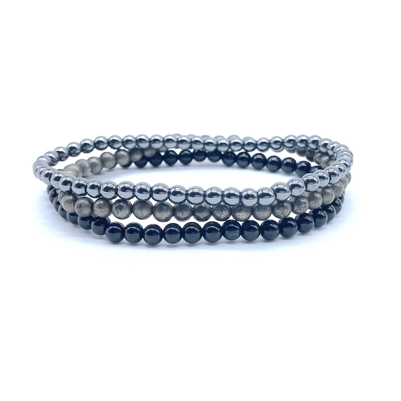 4 MM Natural Stone Bead Bracelet Sets Healing Energy 7 Chakra Bangles Pyrite Hematite Women Man Jewelry Gift For Her #15
