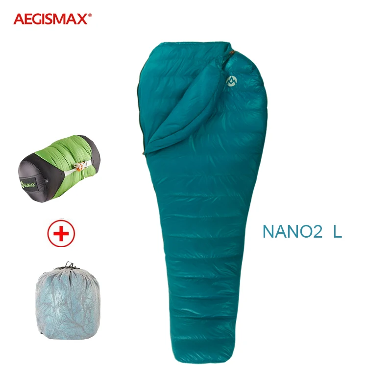 Мини спальный мешок Aegismax Nano 2 усовершенствованный 2021 белый гусиный пух
