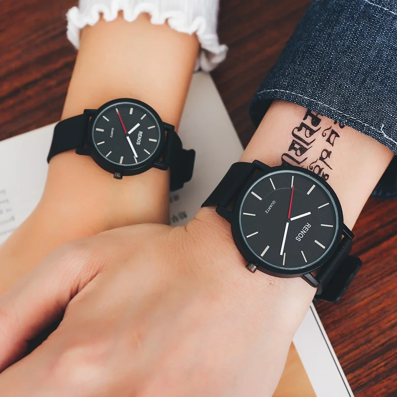 RENOS женские часы простые черные белые наручные в коробке модные кварцевые для
