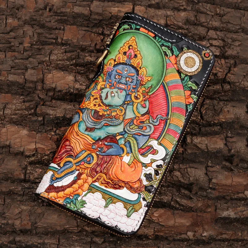 Ручной работы из натуральной кожи волнистые кошельки резная благоприятная