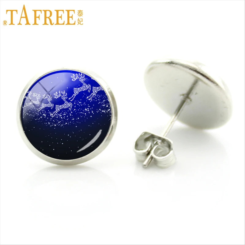 TAFREE Элегантные Очаровательные стеклянные серьги с фотографией снежной сцены для
