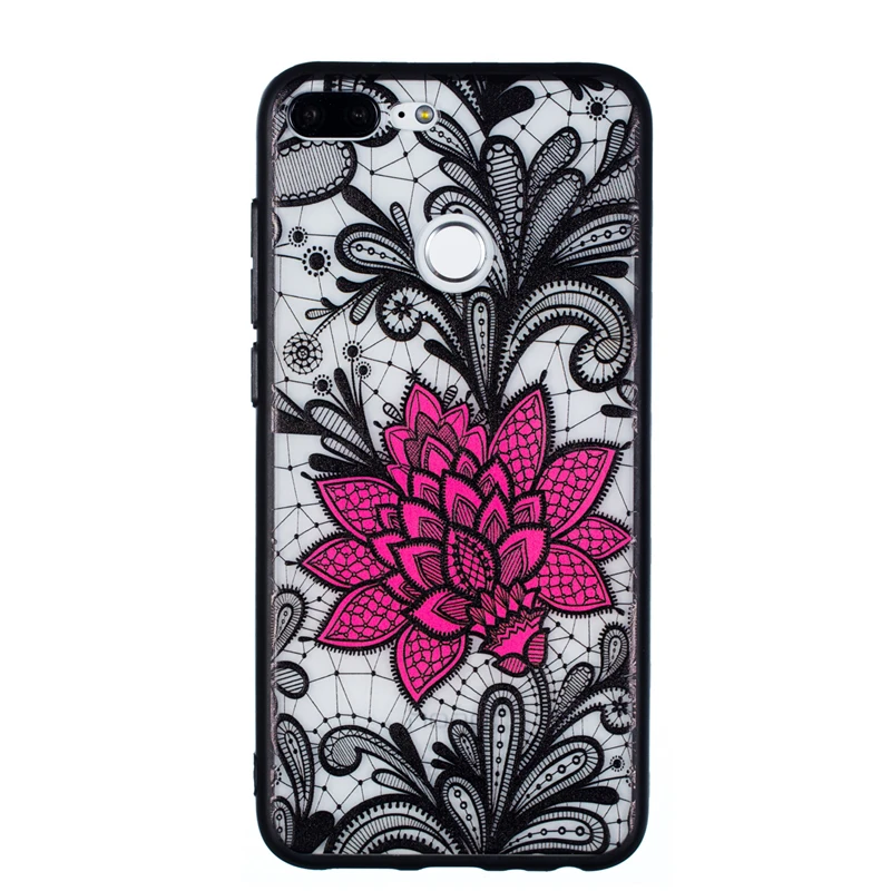 For Huawei Honor 9 Lite Case Dark Style Lace Black Rose Flower Relief Phone Cover Fundas |