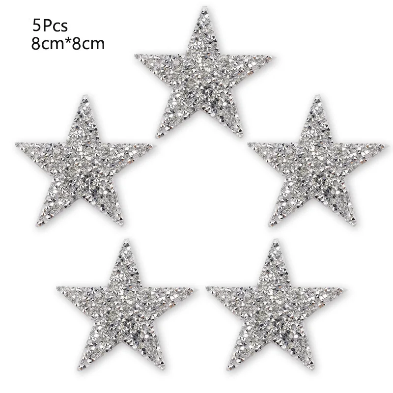 8cm white 5piece 4 см 6 см 8 см Звездные патчи горячей фиксации горный хрусталь отделка железа на нашивка аппликации для теплового дизайна обуви, сумки, одежды и т. д. diy - Цвет: 8cm white 5piece