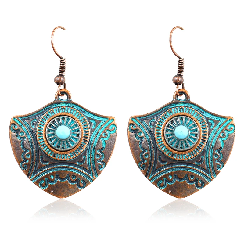 Старинные Бронзовые Тотем щит геометрические свисающие серьги из природного