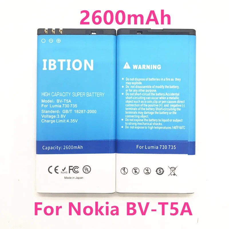 IBTION 3100mAh BV T5A BVT5A литий ионный аккумулятор для телефона Nokia Lumia 730 735 738 Superman RM 1038