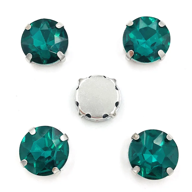 Malachite green Круглые стразы с жемчужинами и цветами, стеклянные стразы с плоской задней частью, пришивные стразы с серебристым когтем, сделай сам, свадебное платье - Цвет: Malachite green