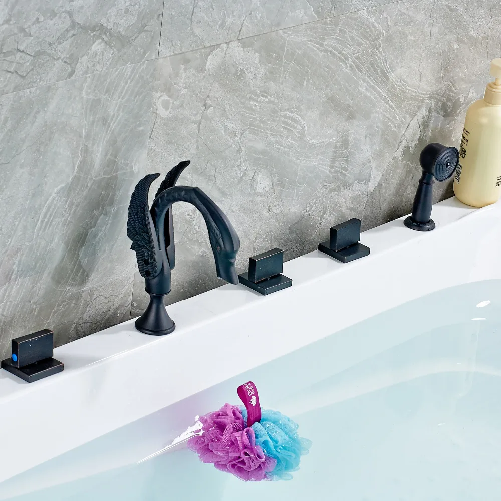 Современный Водопад Носик Лебединое масло прорезиненный Бронзовый Три ручки