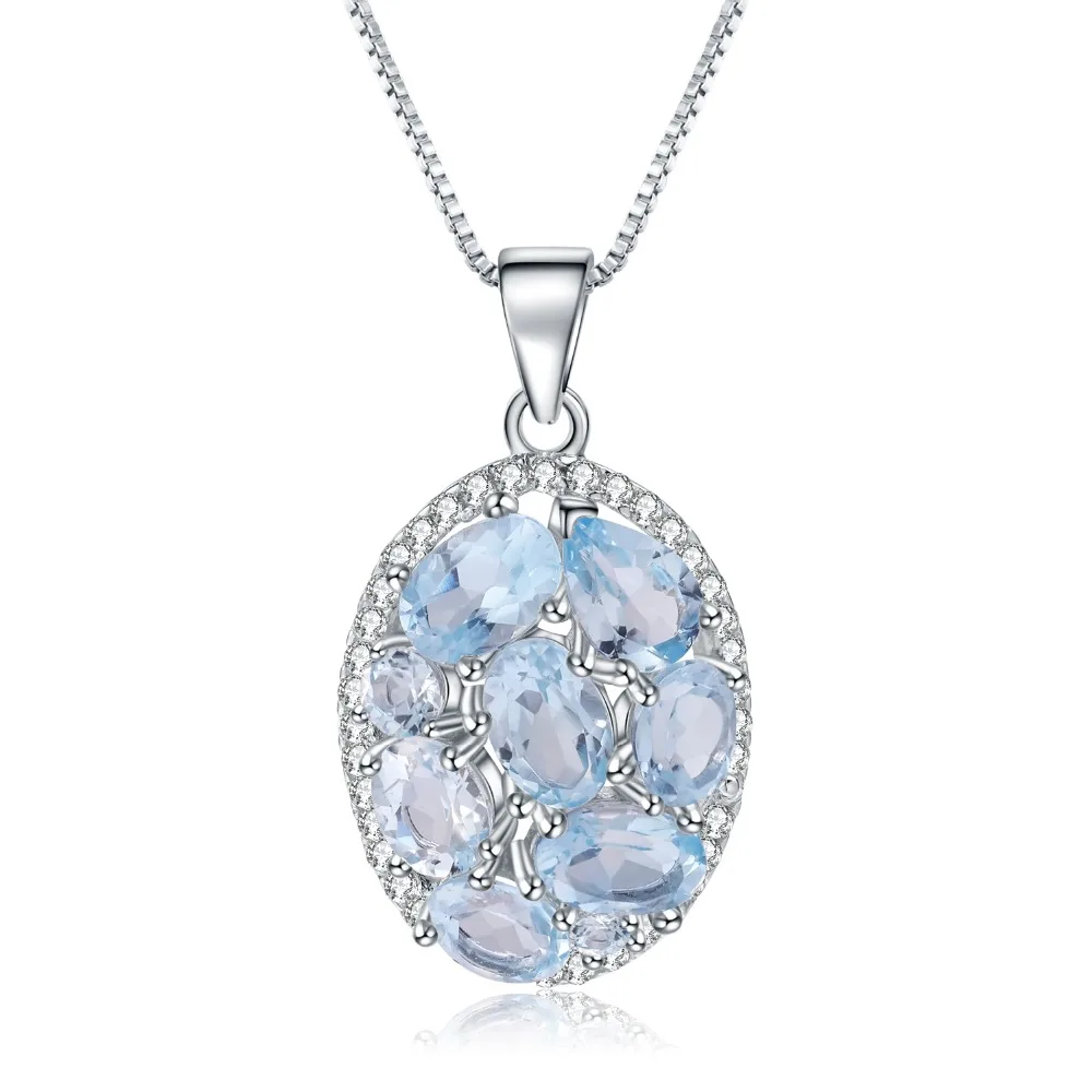 Фото Женское ожерелье из серебра 925 пробы с натуральным голубым топазом карата |