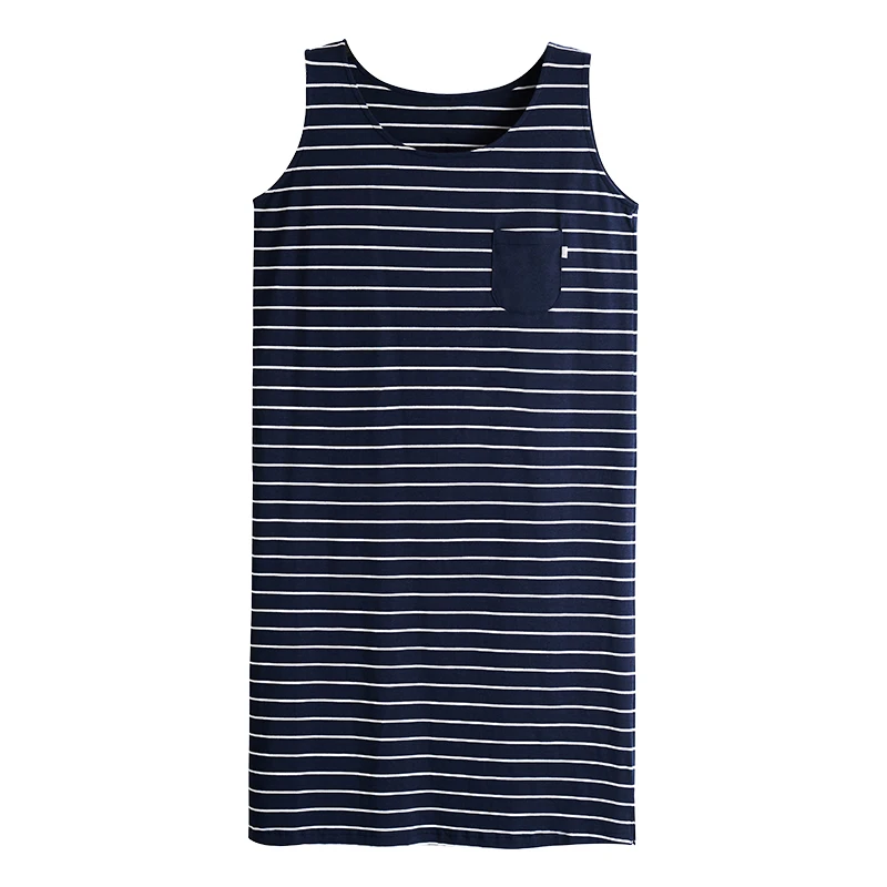 Navy blue THREEGUN Новая модная ночнушка женское хлопковое Полосатое домашнее платье без рукавов одежда для сна ночная рубашка Camisones - Цвет: Navy blue