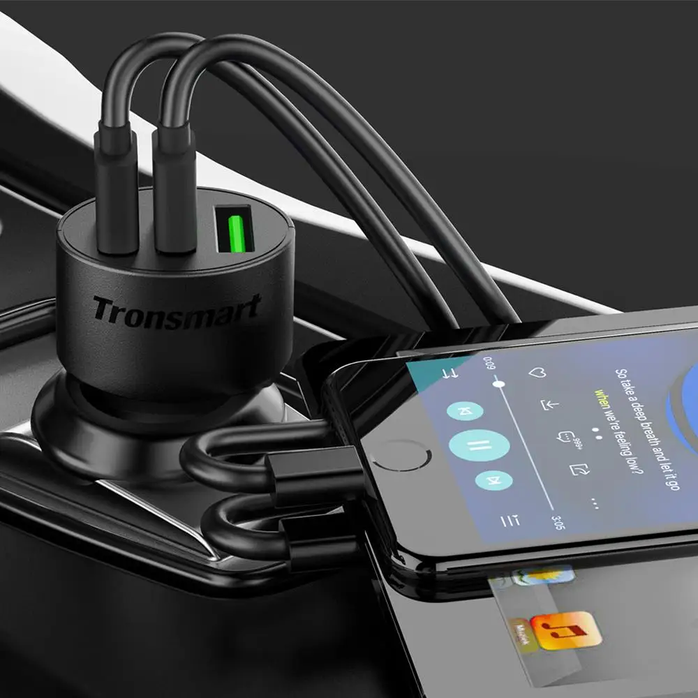 Tronsmart C3PTA автомобильное зарядное устройство USB 3 usb порта Быстрая зарядка 3,0 VoltiQ быстрое автомобильное зарядное устройство для Xiaomi для blackview phone power bank
