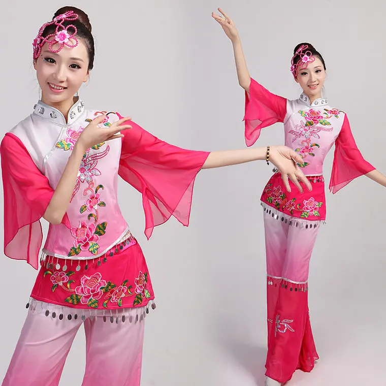 

Disfraces hanfu Chinese Traditional Dance Group Stage Performance Fan Costume Drum Clothes Costumes Square Yonger