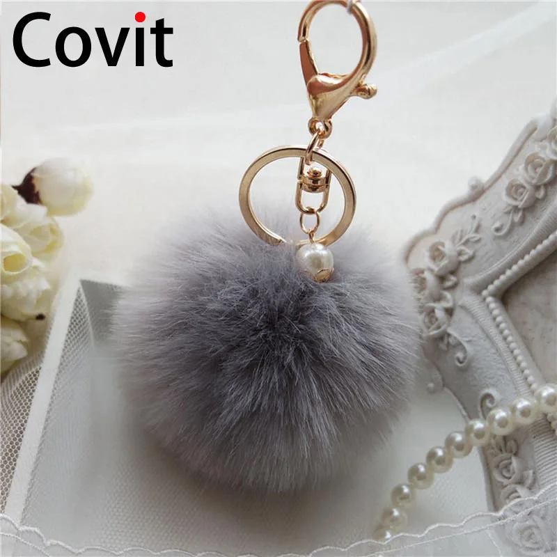 Covit супер пушистый меховой шар брелок кольца симпатичный помпон для женщин