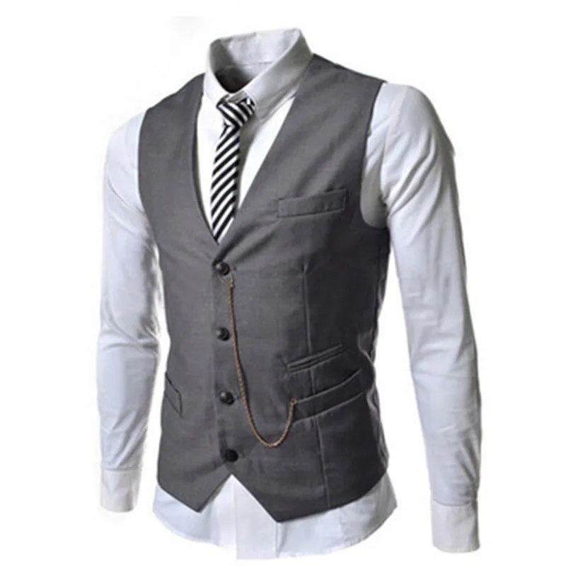 Новинка мужской модный классический жилет с металлической цепочкой приталенный