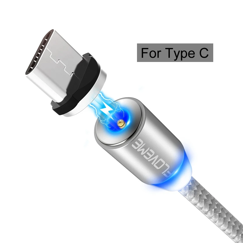 Floveme Магнитный кабель micro Тип USB-C Освещение для iphone Samsung S9 S8 зарядки Плетеный Нейлоновый магнит Зарядное устройство Кабос кабель C - Цвет: Type C Silver