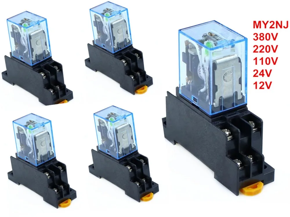 5PCS MY2P HH52P MY2NJ DC220V 110V /AC24V 12V coil general purpose DPDT micro mini relay with socket base | Обустройство дома