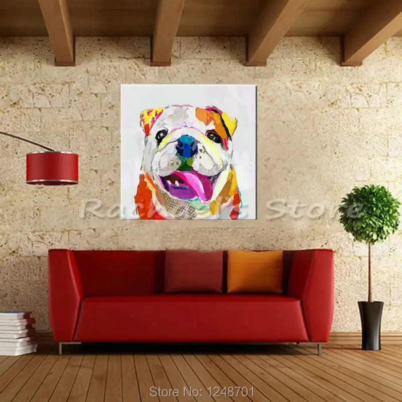

Hand Painted Modern Abstract Cartoon Animal Oil Painting On Canvas Cartoon Shar pei Dog Wall Picture Art Living Room Home Decor