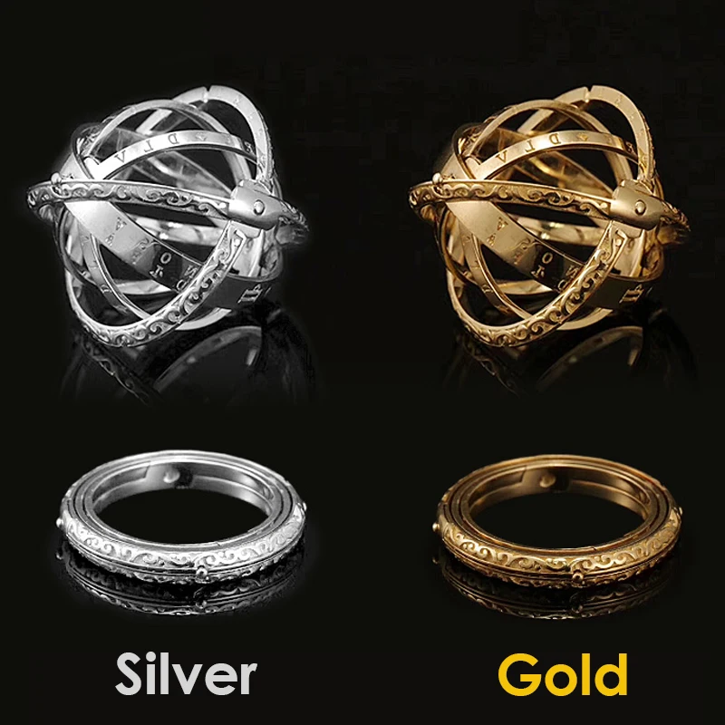 Creative Astronomical Sphere Ball Rings Universe Complex Rotating Clamshell Couple Lover Women Ring Germany Gold Jewelry Gifts