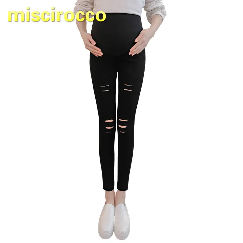 

Maternity Clothings Ripped Pencil Pants Maternity Pants Women Jeans Embarazada Pregnancy Pants Black Distrressed Elasticity