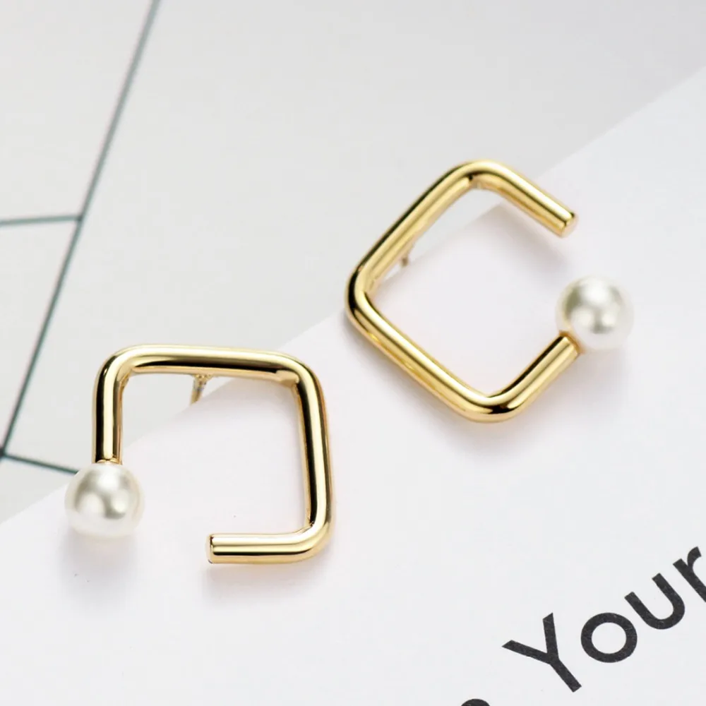 Серьги-гвоздики Neoglory женские с искусственным жемчугом модные квадратные