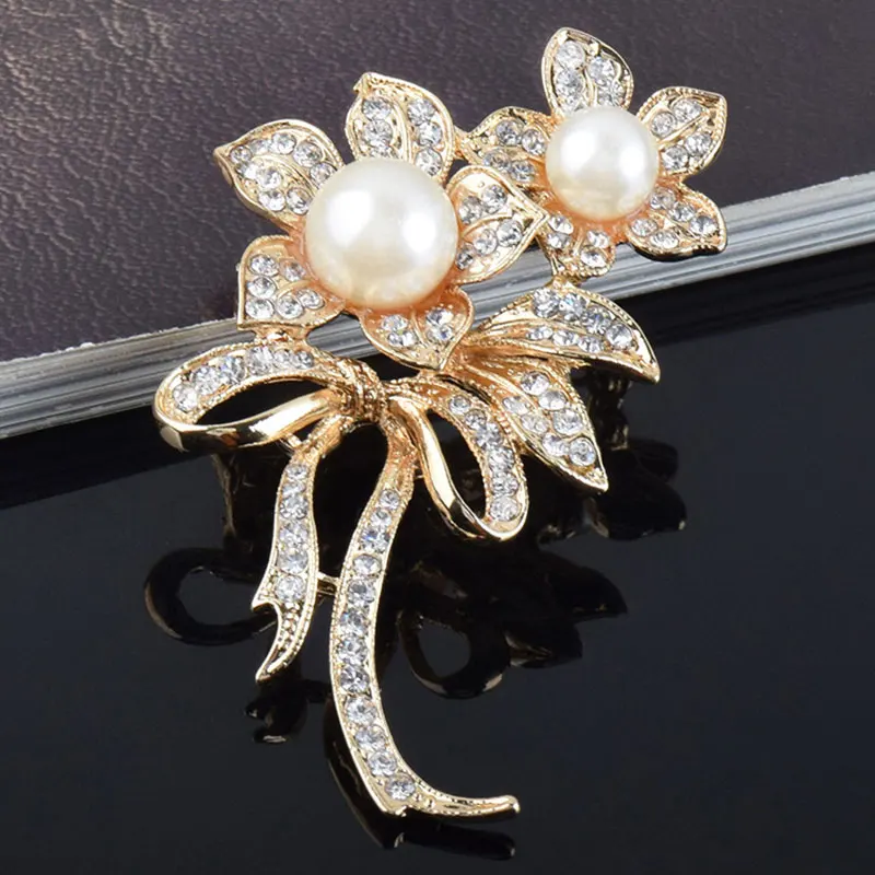 Цветок имитация жемчуга Броши Кристаллы горный хрусталь брошь булавки для