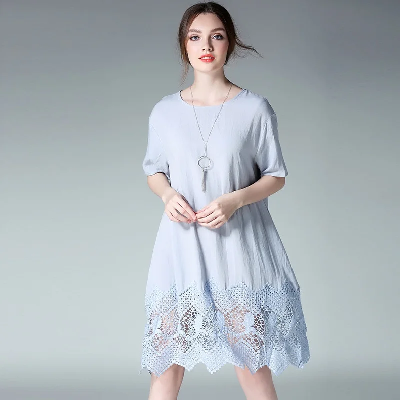 Новинка 2017 летнее женское хлопковое льняное платье кружевное лоскутное ажурное