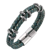 vintage jewelry men leather bracelet stainless steel charm paw bracelets bangles with magnetic clasp wristband bb0249gr