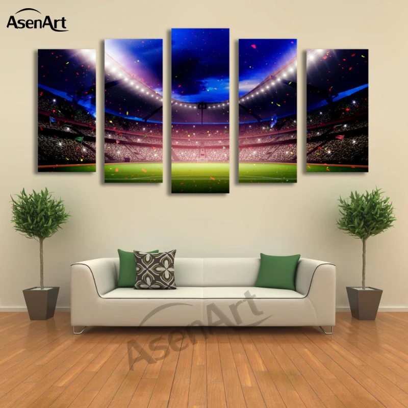 5 Panel Football Playground Canvas Print Wall Art Picture for Living Room Bedroom Soccer Home Decoration Framed Ready to Hang | Дом и сад