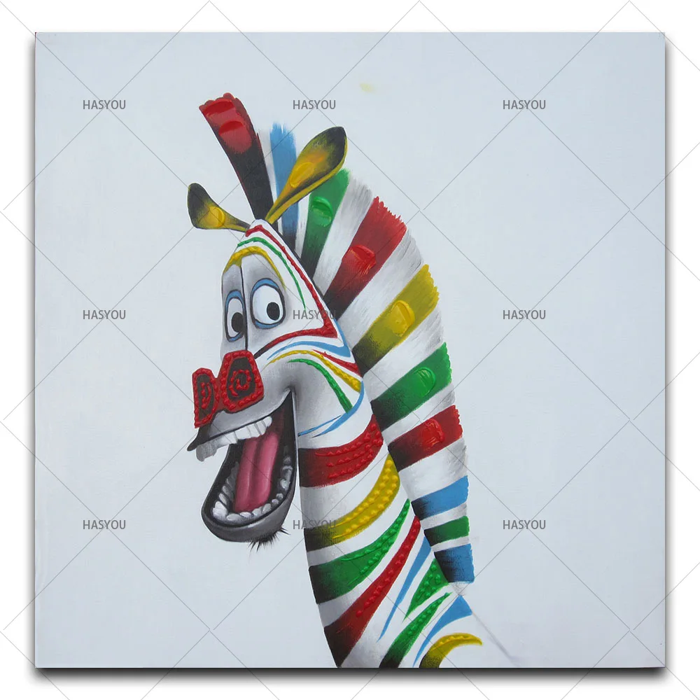 Best ручной работы, оригинальные красочные Улыбающееся Zebra Square Размеры Домашний Декор холст расписанную иллюстрации для Гостиная детской комнаты