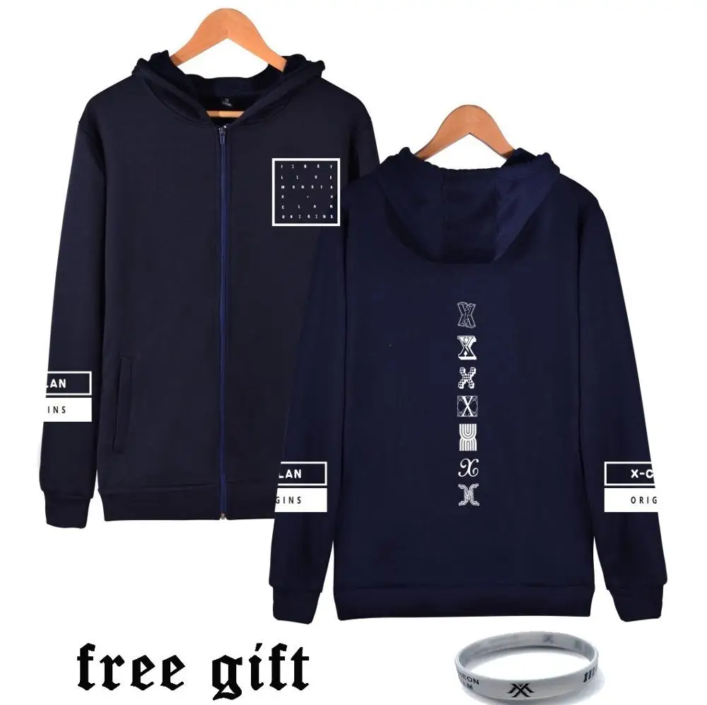 Navy WEJNXIN Monsta X толстовки для женщин и мужчин Harajuku Толстовка Kpop толстовка на молнии куртка осень зима спортивный костюм Sudaderas Muje - Цвет: Navy