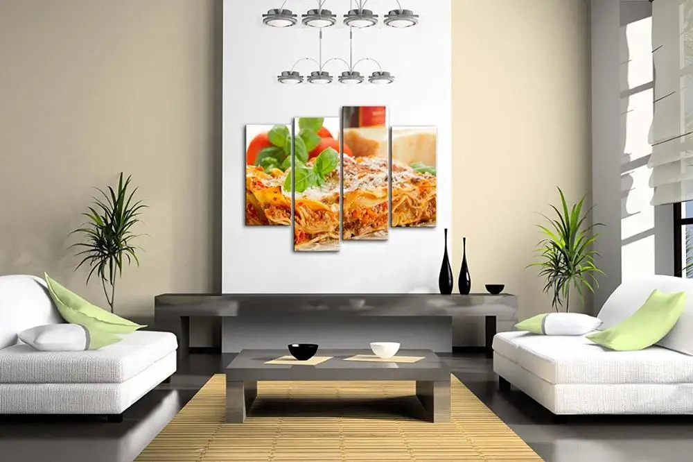 Паста с зеленым листом в тарелке и сыром настенная живопись картина Печать на