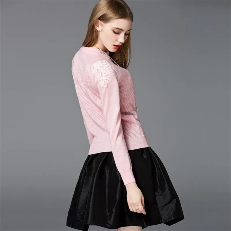 Модный вязаный зимний свитер с круглым вырезом Женский пуловер длинным рукавом