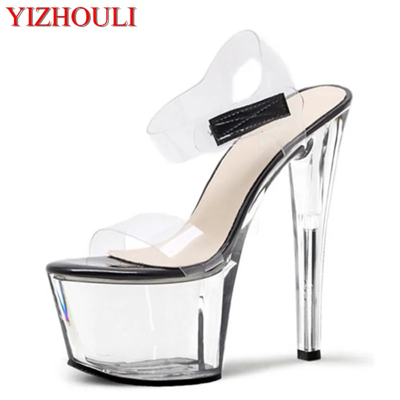 

Sexy transparent platform sandals fashion 17cm princess sexy dancing shoes, women's stage show high-heeled sandals