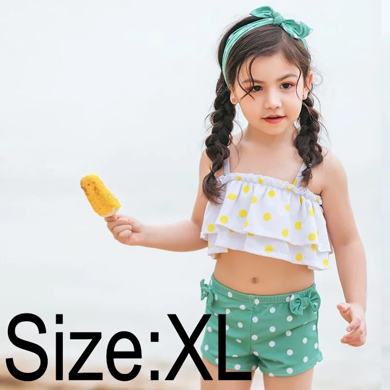 green XL Г., милый детский купальный костюм в Корейском стиле купальный костюм для девочек детский купальный костюм с бретельками на спине и кружевом, бикини для маленьких девочек, комплект из 3 предметов, купальный костюм - Цвет: green XL